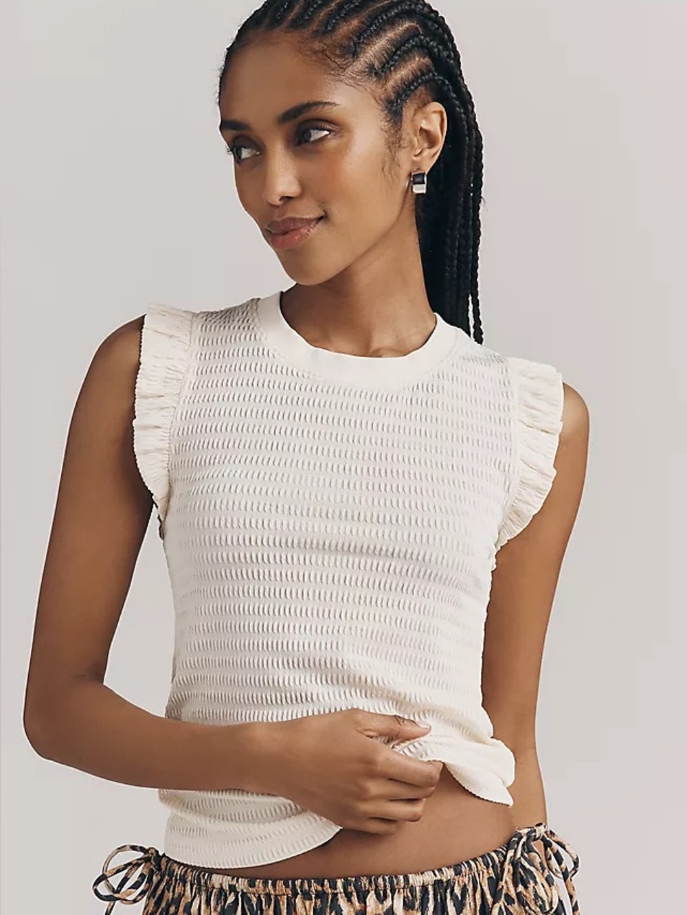 NWT! - Maeve (Anthropologie) Ivory Textured Ruffle-Sleeve Tank
